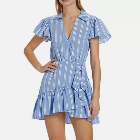 NEW Cinq a Sept Lila Asymmetric Ruffle Faux-Wrap Dress Oxford Blue French - Picture 4 of 10